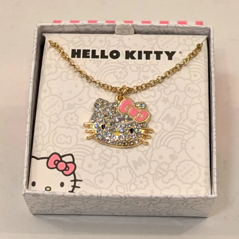 Hello Kitty Crystal Kitten Face Pendant and Necklace NIB